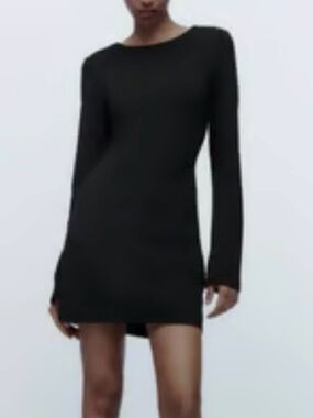 Zara Black Long-Sleeve Mini Dress with  Shoulder pads